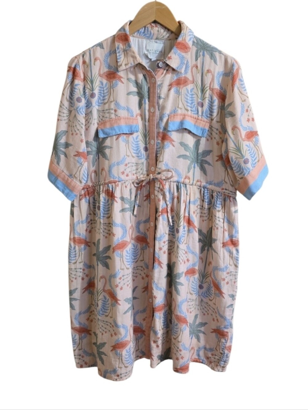 Marigold By Victoria Dunn 100% Cotton Flamingo Beachy Tie Mini Dress. Size XL